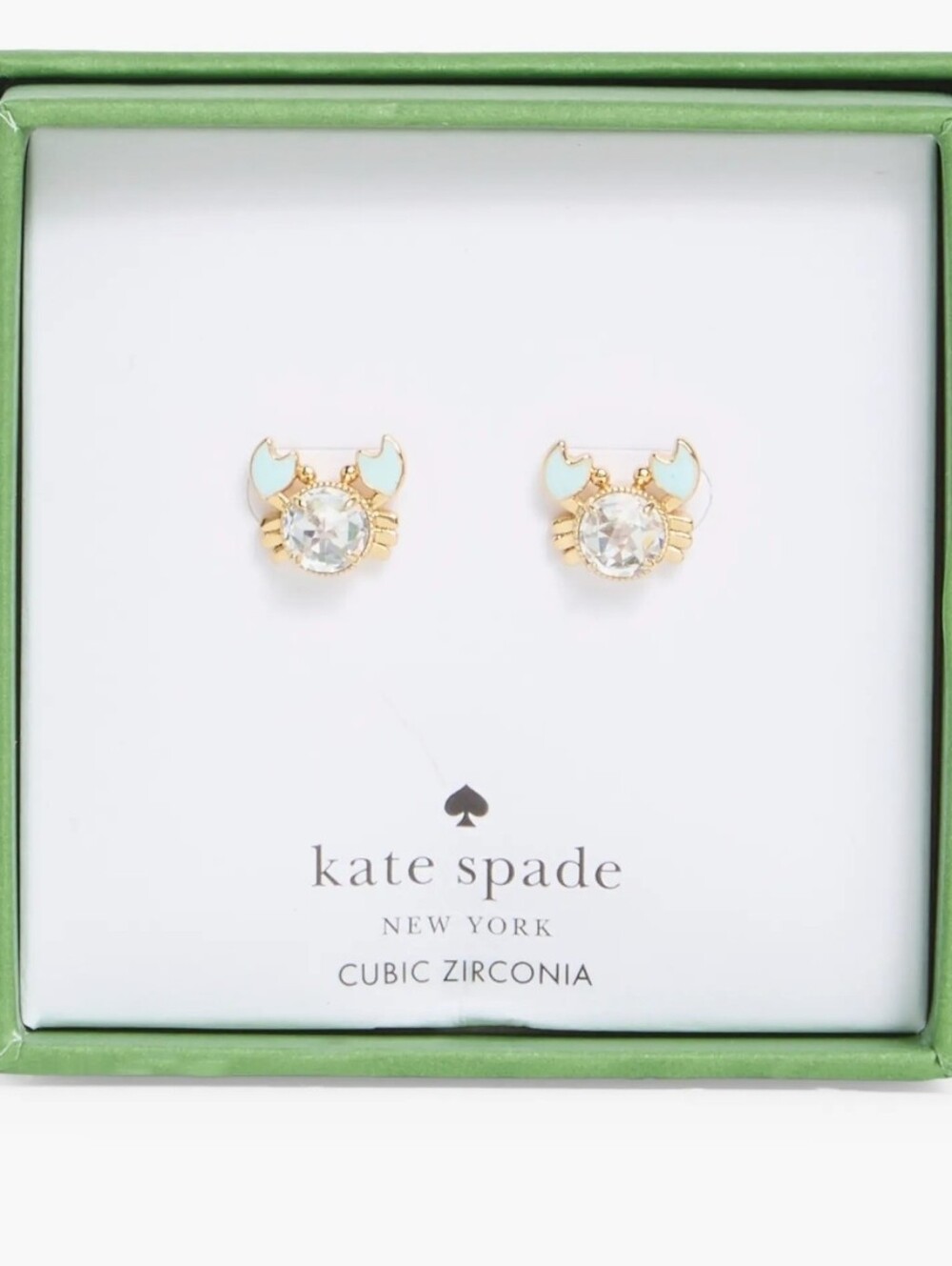 🦀▪kate spade ▪️mini Gold Tone Cubic Zirconia Crab Stud Earrings - Picture 3 of 3